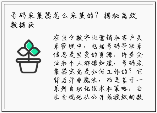 号码采集器怎么采集的？揭秘高效数据获取的三大核心方法