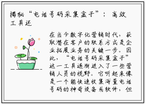 揭秘“电话号码采集盒子”:高效工具还是法律雷区?
